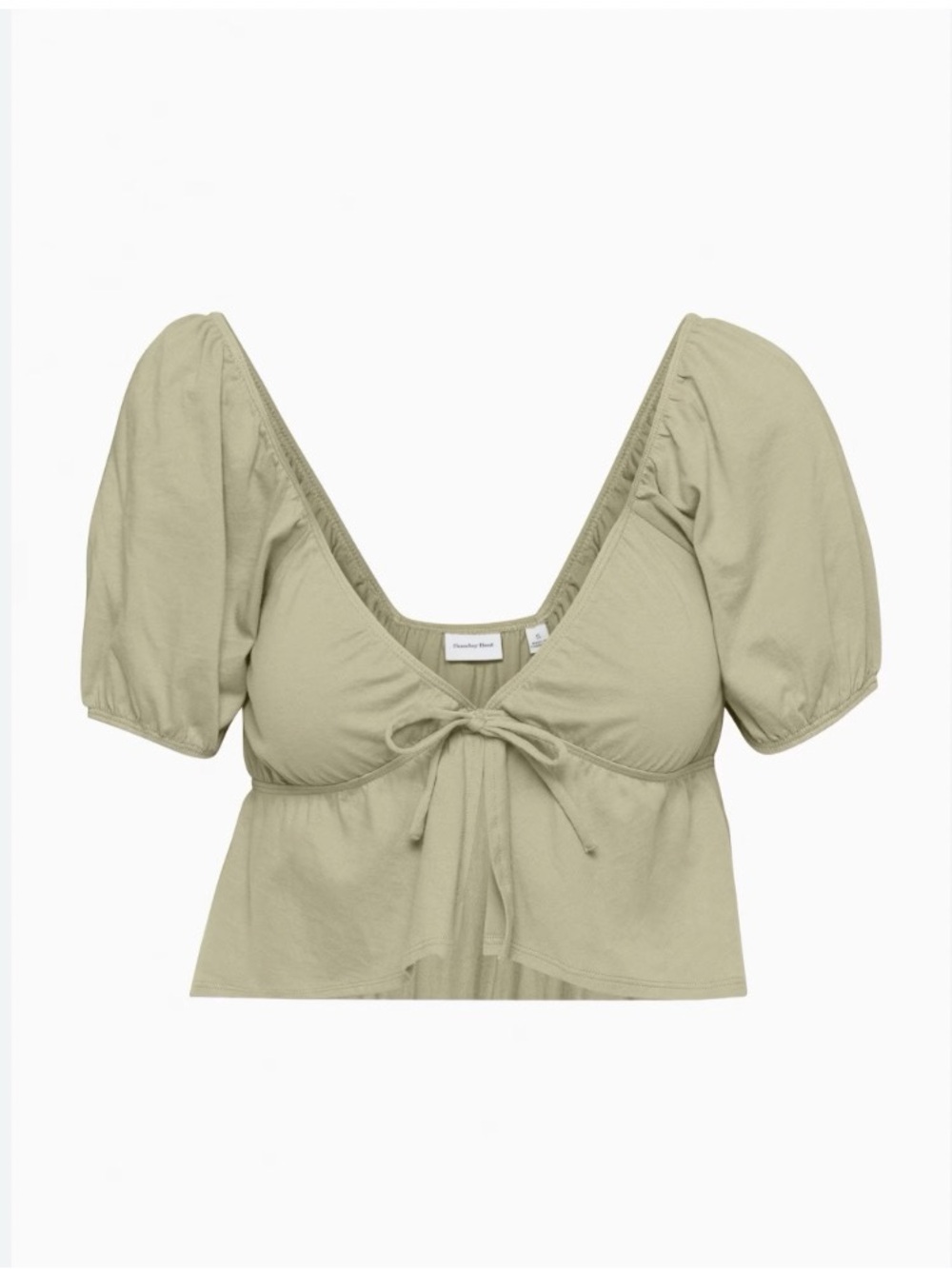 Sunday Best Sage Tie-Front Puff Sleeve Crop Top